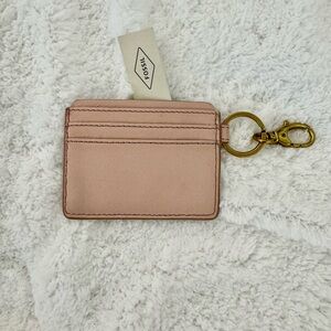 Fossil “Lee” Card Case with Brass Keyring – Blush Pink – NWT